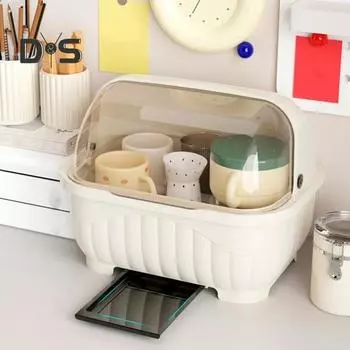 Контейнер для посуды на столешницу, ящик для хранения тарелок, эффективный дренажный дизайн, контейнер для хранения столовых приборов большой емкости с пылезащитной крышкой A