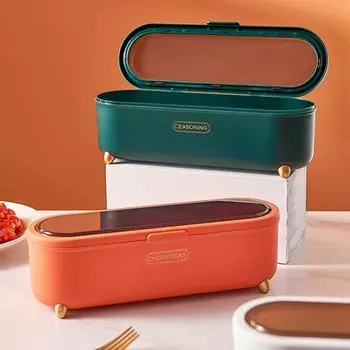 Контейнер для посуды с быстрым сливом и крышкой, пластиковый органайзер для хранения серебра на столешнице, кухонные аксессуары оранжевый