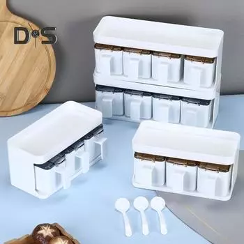 Контейнер для приправ большой емкости, водонепроницаемый, полезный, 3/4 сетки, контейнер для приправ, органайзер на столешницу 4 синий