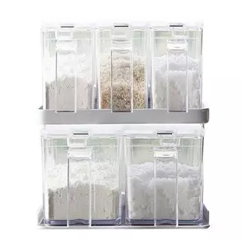 Контейнер для приправ Yamazaki Jitsugyo, размер S, 3 предмета, размер L, 2 предмета, набор из 6 предметов, контейнер для хранения, ложка, кухонная башня, белый цвет 3341 белый