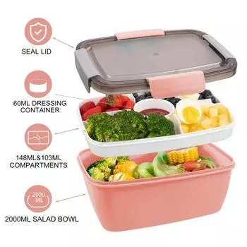 Контейнер для салата, ланч-бокс, 5 отсеков, большая вместимость, штабелируемый, герметичный контейнер для салата, не содержащий бисфенола-А, с ложкой синий