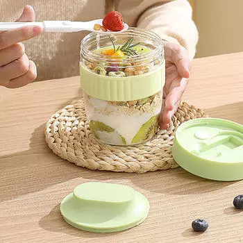 Контейнер для салата с ложкой и ночной овсянкой 480ML зелёный