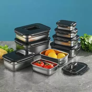 Контейнер для солений из нержавеющей стали с герметичной крышкой, большой емкости, для хранения свежих продуктов, холодильник 350ml-no handle