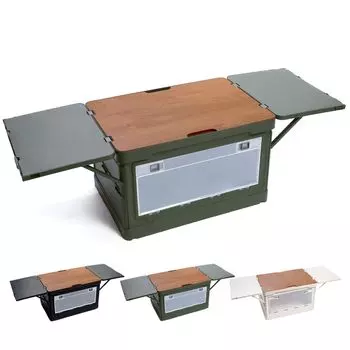 Контейнер для стола 50 л Грузоподъемность 70 кг Ящик для хранения для кемпинга Складной стол для кемпинга с крышкой Ящик для хранения штабелируемый Складной контейнер Ящик многофункциональный темно-зеленого