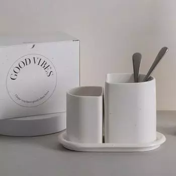 Контейнер для столовых приборов Good Vibe, набор из 3 предметов, разные цвета, 1 комплект, популярная корейская посуда