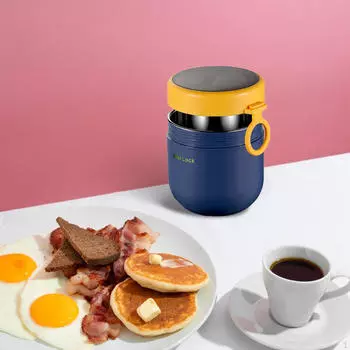 Контейнер для супа, герметичная изоляция, 800 мл, с ложкой, горшок для обеда, чашка для йогурта синий