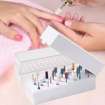 Контейнер для сверл большой емкости, прозрачный, пыленепроницаемый, экономящий место пластиковый, 48 отверстий, самодельные сверла для ногтей, органайзер, коробка для хранения, принадлежности для ногтей белый