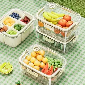 Контейнер для закусок Crisper Box с силиконовой крышкой Портативная ручка Пищевой кухонный поднос-органайзер для овощей Фрукты Орехи Чипсы A