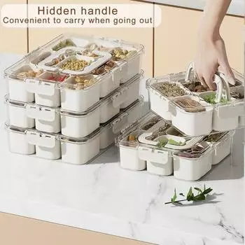 Контейнер для закусок с несколькими отделениями, не содержащий бисфенола А, прозрачная крышка, органайзер для холодильника, ящик для хранения продуктов 6