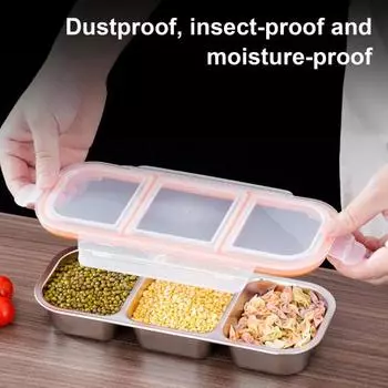 Контейнер для закусок Yousheng с крышками, герметичная коробка для бэнто, многоразовая коробка для приправ, 2/3 отделения, соусницы, разделенные контейнеры для хранения еды для школы 3Grids белый