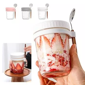 Контейнер для завтрака, герметичная банка для овсянки, переносная чашка для овсянки с мерными отметками, банки Мейсона с широким горлом для салатов, хлопьев 350ml