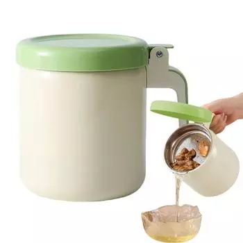 Контейнер для жира для кухни, емкость для хранения масла из нержавеющей стали с мелким сетчатым фильтром, большая емкость, контейнер для жира для хранения белый