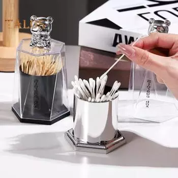 Контейнер для зубочисток, изысканный чехол с изображением медведя, чехол для хранения зубочисток, акриловый прочный бамбуковый держатель для зубочисток, поставка для гостиной белый