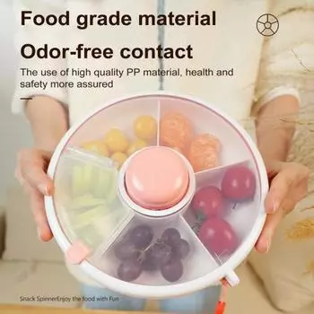 Контейнер-спиннер для закусок с 5 отделениями, удобная для переноски, разделенная на части коробка для закусок с кнопкой, герметичная крышка из АБС-пластика, контейнер для закусок мятный зеленый