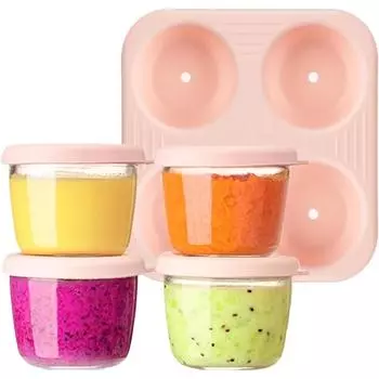 Контейнеры для детского питания, набор из 4 стеклянных баночек для детского питания, 2,6 унции, 75 мл, небольшие контейнеры для хранения продуктов с крышками и штабелируемым подносом, без BPA