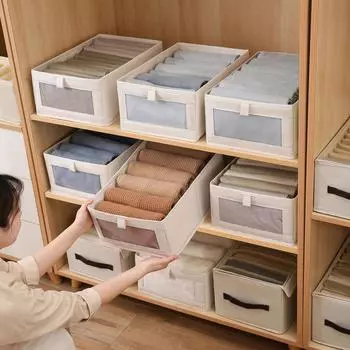 Контейнеры для хранения белья Контейнеры для хранения одежды, джинсов, игрушек, книг Органайзеры для шкафа Корзины для хранения с окном льняной