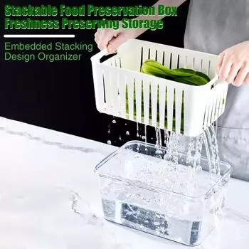 Контейнеры для хранения фруктов с дуршлагами. Герметичный сливной ящик. Без бисфенола-А. Можно мыть в посудомоечной машине. Штабелируемый компактный органайзер для хранения в холодильнике. Small серый