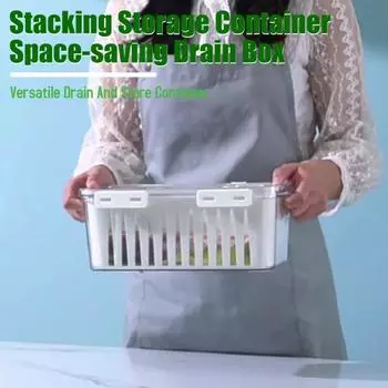 Контейнеры для хранения фруктов с дуршлагами. Герметичный сливной ящик. Без бисфенола-А. Можно мыть в посудомоечной машине. Штабелируемый компактный органайзер для хранения в холодильнике. Small серый