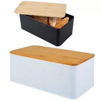Контейнеры для хранения хлеба, коробка из металла, дышащая, бамбуковая крышка, остатки еды, выпечка, готовка, органайзер для ланча, коробка, портативная чёрный