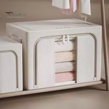 Контейнеры для хранения одежды с металлическим каркасом, штабелируемые ящики для хранения, застежка-молния, организация шкафа, складные контейнеры для хранения одежды с крышками S бежевый