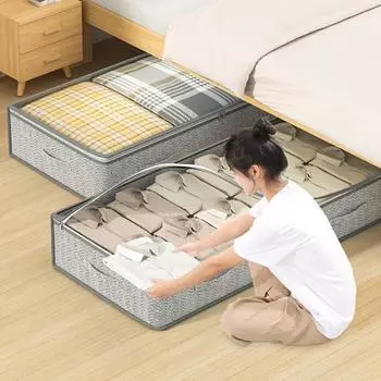 Контейнеры для хранения под кроватью Максимизируют пространство Большая вместимость Прозрачная верхняя крышка Усиленные боковые стороны с ручкой Прочная низкопрофильная сумка для хранения M