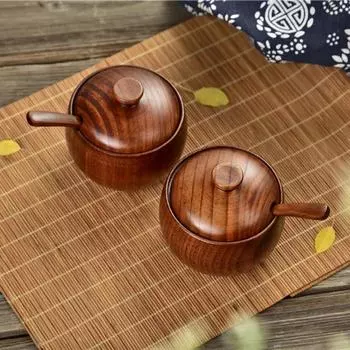 Контейнеры для хранения приправ, деревянная коробка для соли и перца, винтажная бутылка для специй с крышкой и ложкой, банки для специй