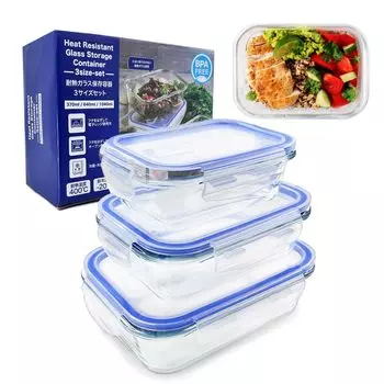 Контейнеры для микроволновой печи с крышкой, стеклянные, большие, средние, маленькие, прямоугольные, набор из 3 штук, можно мыть в посудомоечной машине, квадратные, герметичные, для приготовления пищи, заморозки, хранения