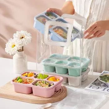 Контейнеры для обедов Bento для взрослых и детей. Многоразовые коробки для закусок с 5 отделениями для школьной работы, путешествий. Штабелируемые микроволновые печи. Безопасные кухонные инструменты. бежевый