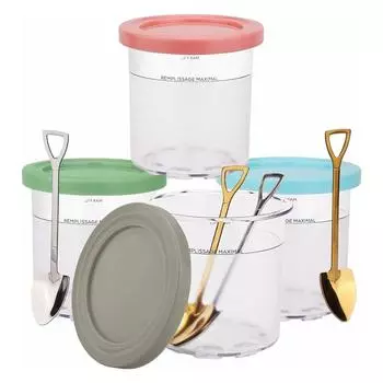 Контейнеры для пинты мороженого Замена для пинт и крышек Ninja Creami, Совместимые с серией NC301 NC300 NC299AMZ, с 4 ложками