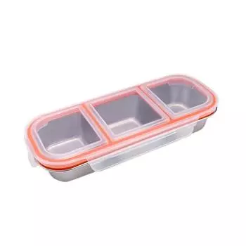 Контейнеры для закусок из нержавеющей стали, Многоразовые емкости для приправ с крышками, 3-секционные соусницы, Разделенные контейнеры для хранения продуктов белый