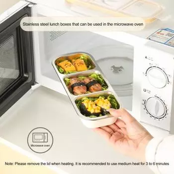 Контейнеры для закусок из нержавеющей стали, разделенные коробки для приправ с крышками, ланч-бокс с защитой от протечек 2Grids серебряный