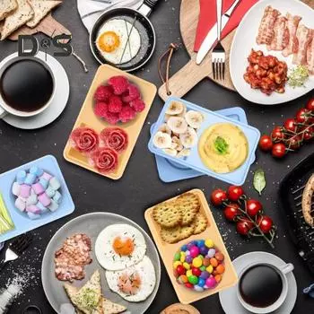 Контейнеры для закусок с крышками, 2-секционный силиконовый контейнер для соуса, не содержащий бисфенол-А, герметичная коробка для приправ для обеда синий