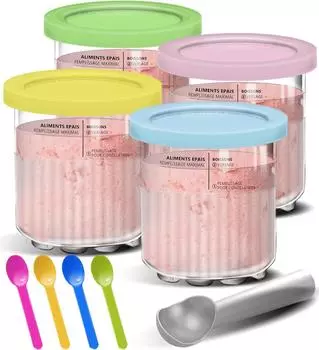 Контейнеры для замены для Ninja Creami Deluxe Pints Lids Creamy Ice Cream Containers Cups Set Family Size Compatible