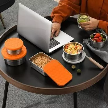 Контейнеры из нержавеющей стали для закусок для детей, герметичный контейнер для еды для малышей с силиконовыми крышками, складной металлический ланч-бокс для школы и детского сада