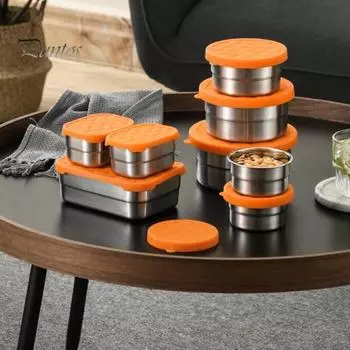 Контейнеры из нержавеющей стали для закусок для детей, герметичный контейнер для еды для малышей с силиконовыми крышками, складной металлический ланч-бокс для школы и детского сада E