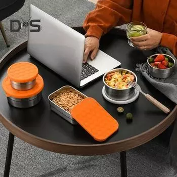 Контейнеры из нержавеющей стали для закусок для детей, герметичный контейнер для еды для малышей с силиконовыми крышками, складной металлический ланч-бокс для школы и детского сада E