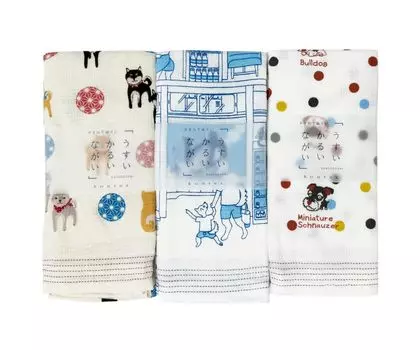 Kontex Tenugui Towel Face Cloth Calendar (Contex) 3-Piece Set, Towel, (Shiba Inu/Wonderful/Dog Bath)