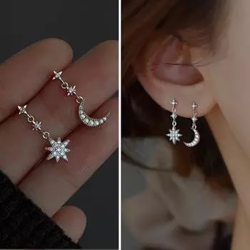 Контрактные нежные серьги-капли со звездами и кристаллами, женские серьги-подвески в Корейском классическом стиле, маленькие серьги, модные украшения