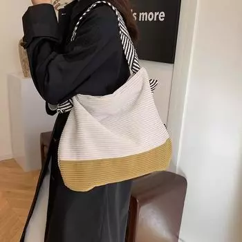 Контрастная цветная большая вместительная сумка-тоут женская вельветовая сумка через плечо студенческая сумка для занятий белый