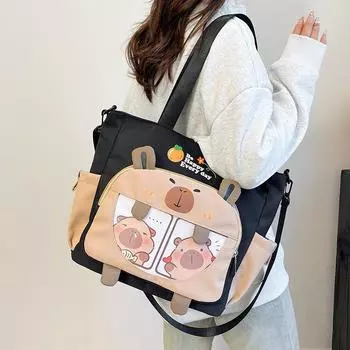 Контрастная цветная мультяшная сумка, большая вместимость, женская сумка через плечо, студенческая сумка через плечо хаки