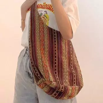 Контрастная цветная напечатанная богемная этническая сумка-тоут вместительной минималистской женской сумки через плечо 40x20x27cm тёмно-синий