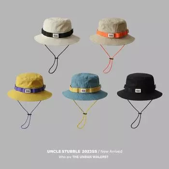 Контрастная цветная ретро шляпа рыбака для мужчин и женщин, летняя шляпа для кемпинга, альпинизма, с большими полями и защитой от ультрафиолета Adjustable чёрный
