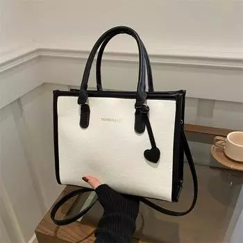 Контрастная цветная сумка большой вместимости, универсальная сумка через плечо и подмышку, модная сумка-тоут чёрный