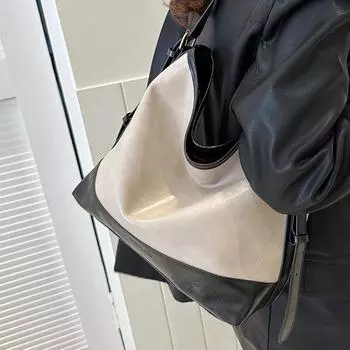 Контрастная цветная сумка большой вместимости, женская сумка-ведро в стиле ретро, универсальная сумка-мессенджер через плечо