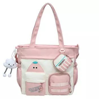 Контрастная цветная сумка кроссбоди большой вместимости, женская наплечная сумка-тоут, студенческая сумка для занятий с кошельком для монет розовый