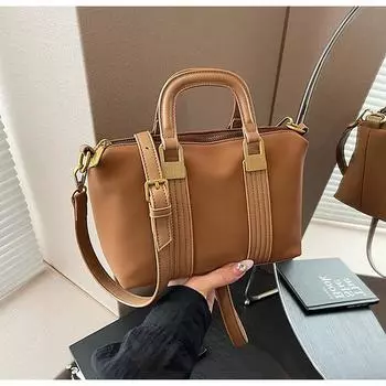 Контрастная цветная женская сумка 2024 года, новая простая и универсальная сумка через плечо, сумка для поездок на работу, популярная маленькая квадратная сумка коричневый