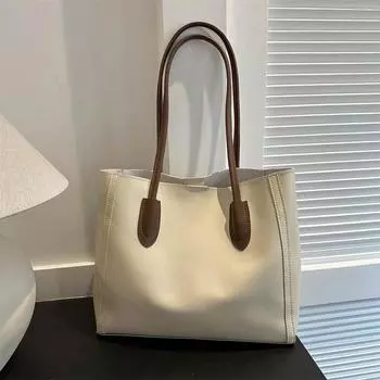 Контрастная цветовая текстура, большая вместительная сумка-тоут для женщин 2024 года, новая модная простая сумка в стиле ретро, сумка через плечо для поездок на работу белый