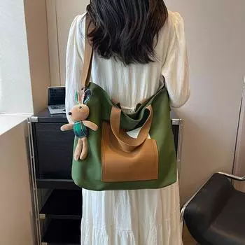 Контрастная холщовая сумка Портативная большая сумка Повседневная сумка через плечо зелёный