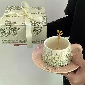 Контрастная масляная живопись, Музыка ветра, Кофейная чашка с орхидеей, Чашка для послеобеденного чая, Ретро керамический набор чашки и блюдца, Сувенир для девочек 300ml