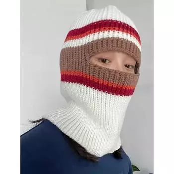 Контрастная полосатая шапка Rafa, женская теплая вязаная шерстяная шапка, защищающая от холода, велосипедный защитный шарф, лыжная шапка Baotou M56-58cm серый